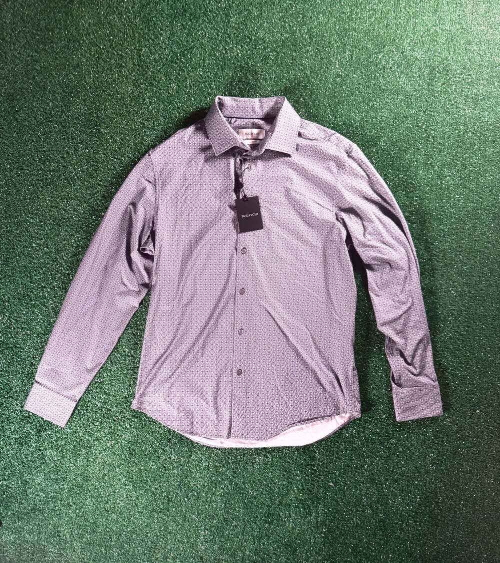 Bugatchi 8-Way Stretch Long Sleeve Button Down Shirt Size M Geometric Print